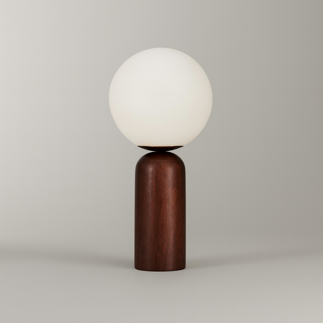 Full Moon table lamp with plastic globe and wooden base