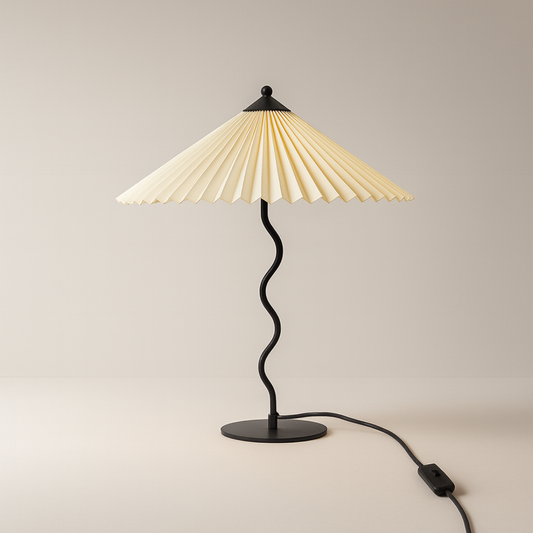 Ripple Wave Desk Lamp with wavy metal stem and pleated paper shade