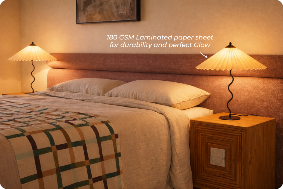Warm Ambient Glow The natural linen fabric shade gently diffuses light, creating a warm and soothing glow—ideal for reading, unwinding, or creating a relaxed bedroom atmosphere.