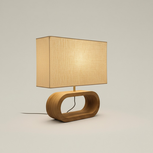 Ovalo frame wooden table lamp with linen shade